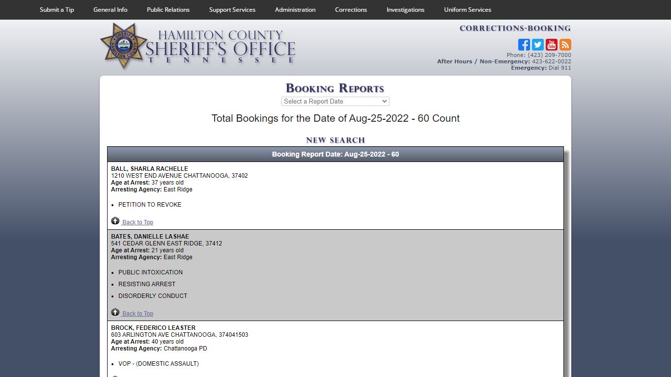 HCSO-Corrections-Booking Reports